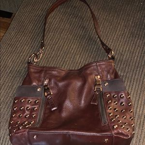 Kathy Van Zealand Spectacular Studded Leather Purse*Brown Shoulder Bag* Satchel